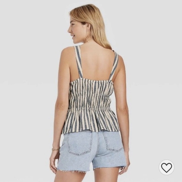 Linen Blend Striped Tank Top NWT - Picture 2 of 7